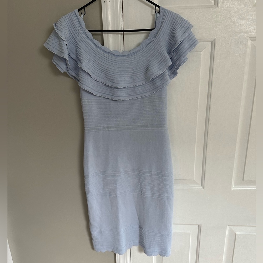 Eliza J off the shoulder ruffle sheath dress